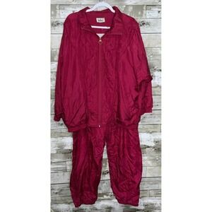Vintage Kiks Womens Burgundy 2 pc Windbreaker Track‎ Suit Full Zip